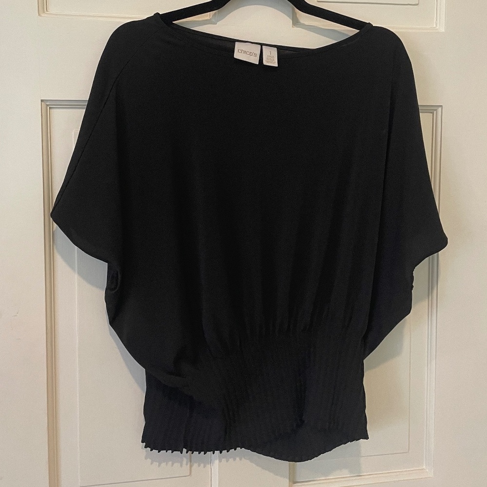 Chico's Dolman Short Sleeve Shirt with Gathered waist